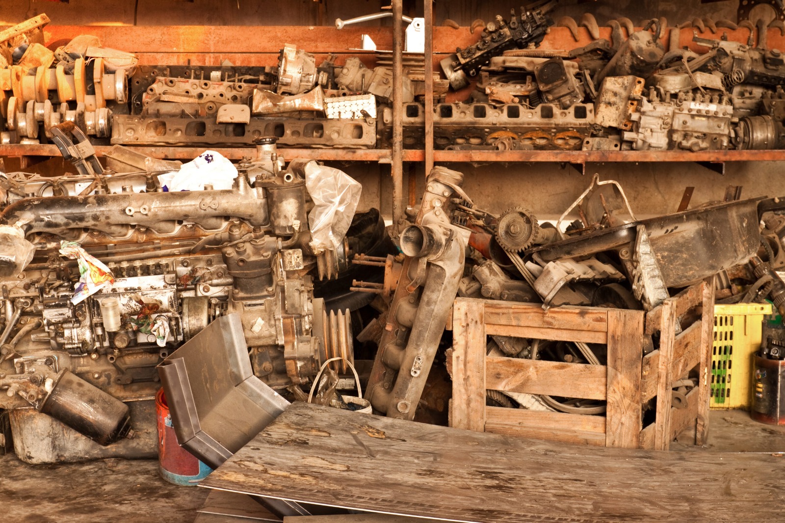 a bunch of junk in shop or garage or property